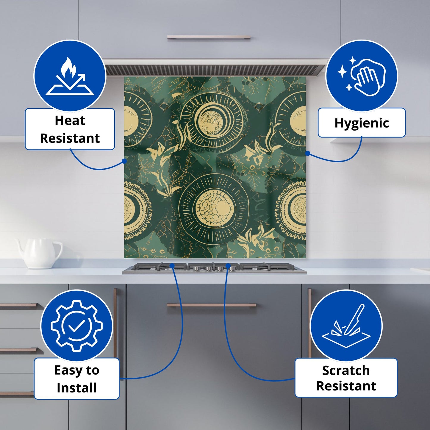 Abstract Green Gold Moon Pattern Kitchen Splashback