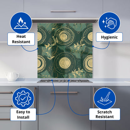 Abstract Green Gold Moon Pattern Kitchen Splashback