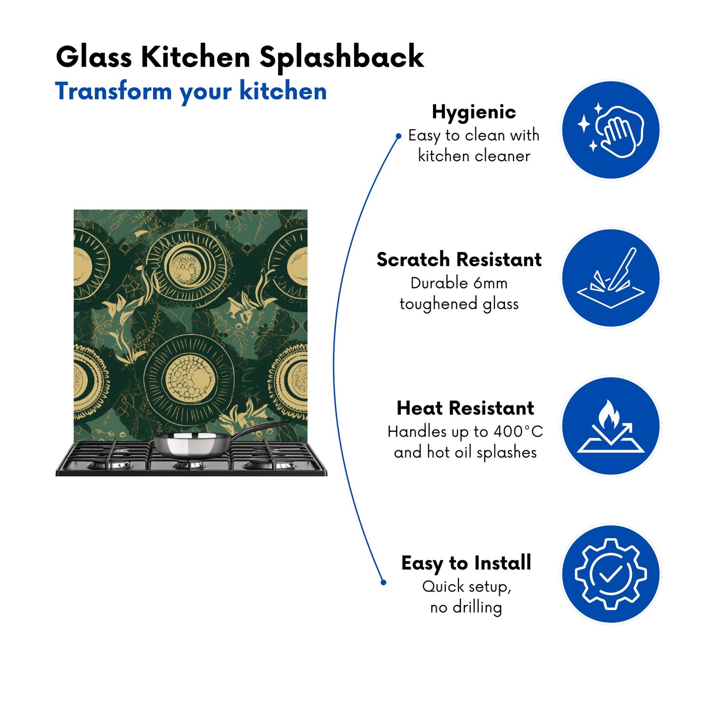 Abstract Green Gold Moon Pattern Kitchen Splashback