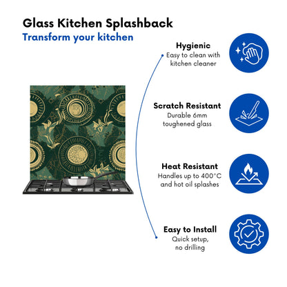 Abstract Green Gold Moon Pattern Kitchen Splashback