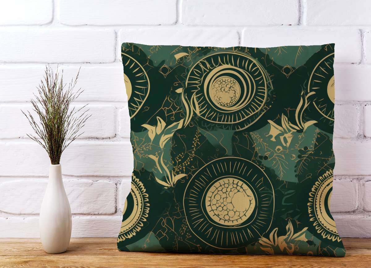 Abstract Green Gold Moon Pattern Cushions