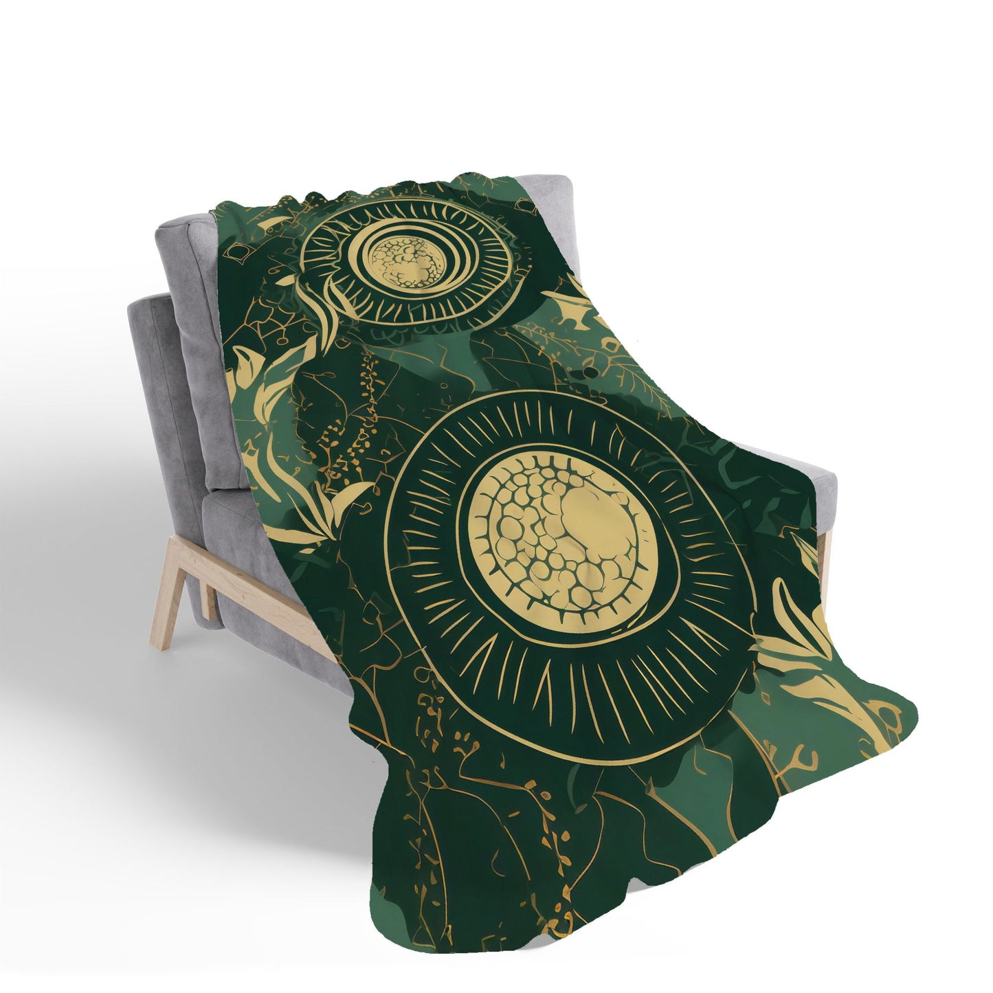 Abstract Green Gold Moon Pattern Sherpa Blanket