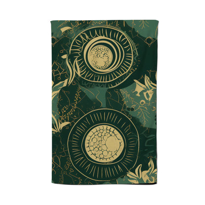 Abstract Green Gold Moon Pattern Tea Towel