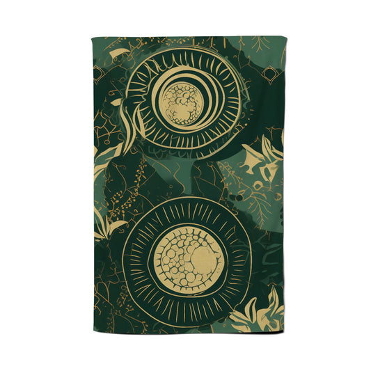 Abstract Green Gold Moon Pattern Tea Towel