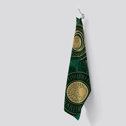 Abstract Green Gold Moon Pattern Tea Towel
