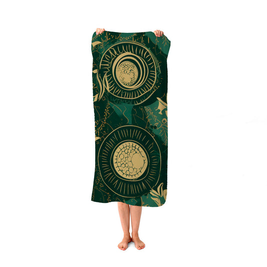 Abstract Green Gold Moon Pattern Beach Towel