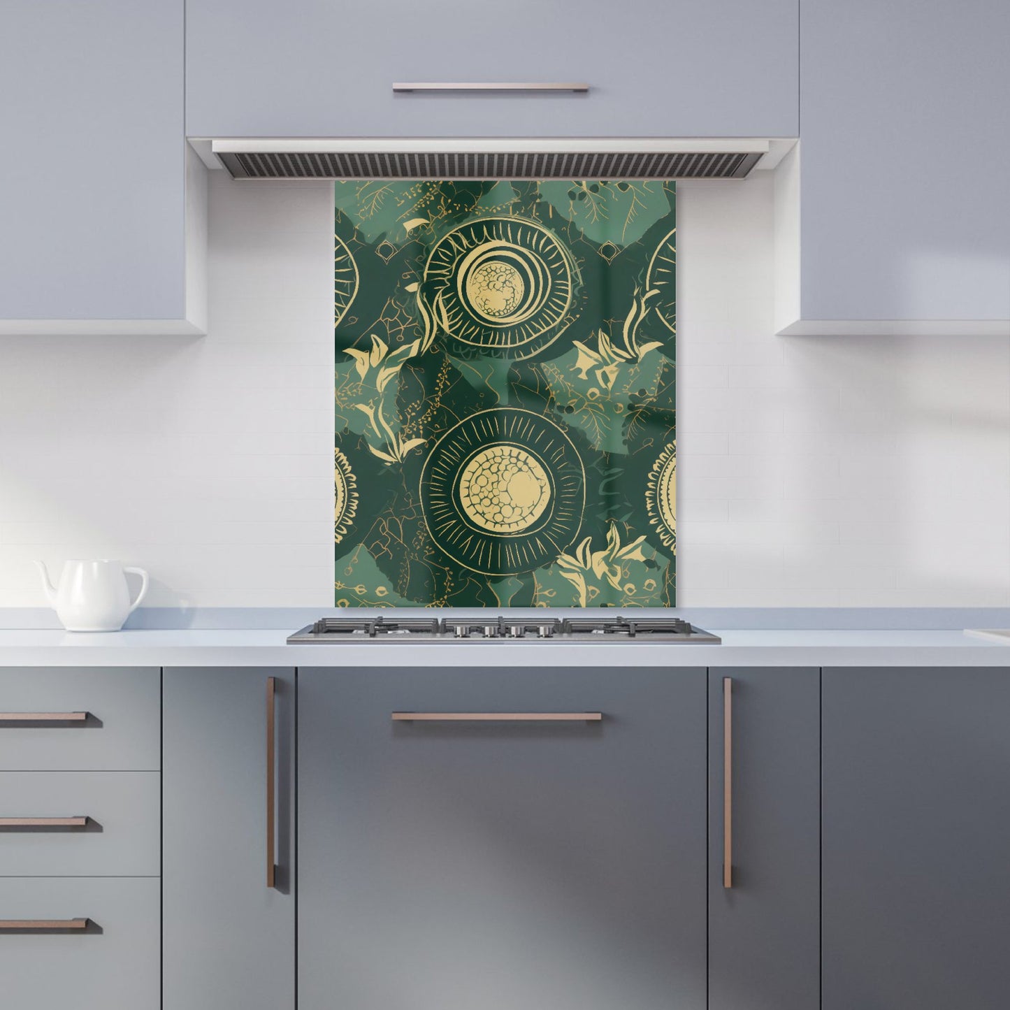 Abstract Green Gold Moon Pattern Kitchen Splashback