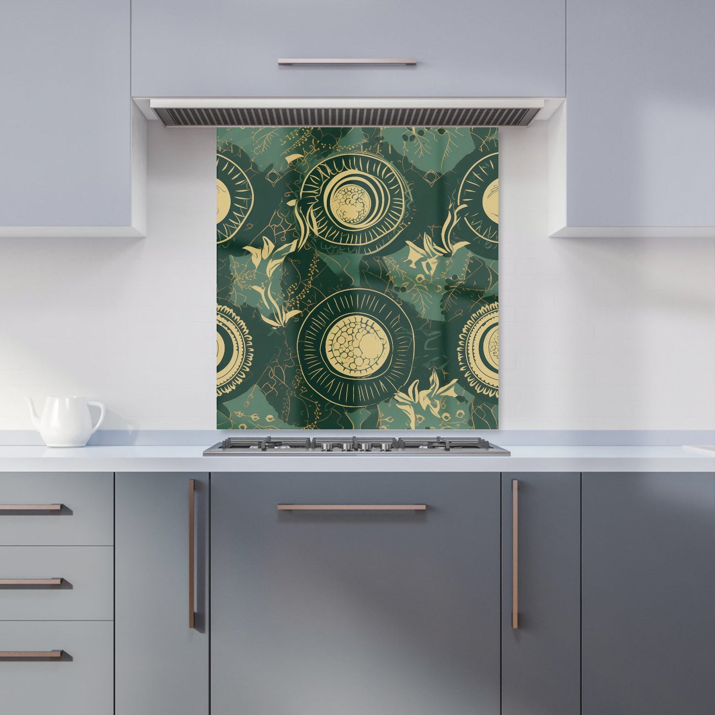 Abstract Green Gold Moon Pattern Kitchen Splashback
