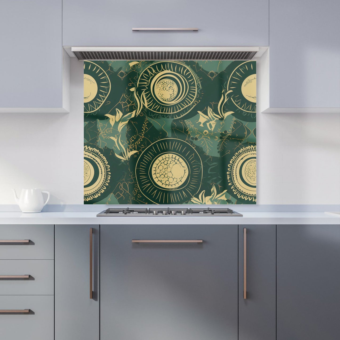 Abstract Green Gold Moon Pattern Kitchen Splashback