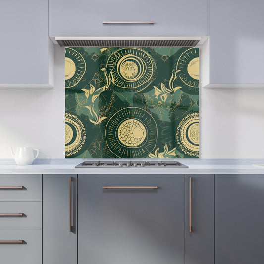 Abstract Green Gold Moon Pattern Kitchen Splashback