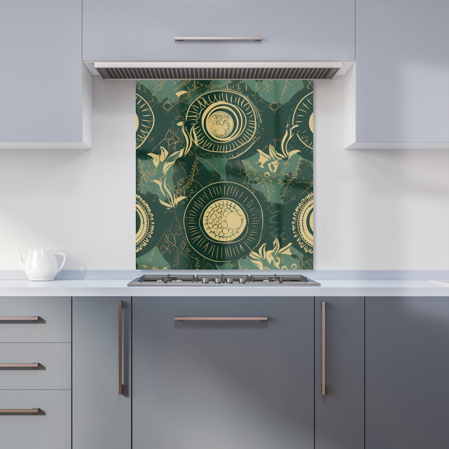Abstract Green Gold Moon Pattern Kitchen Splashback