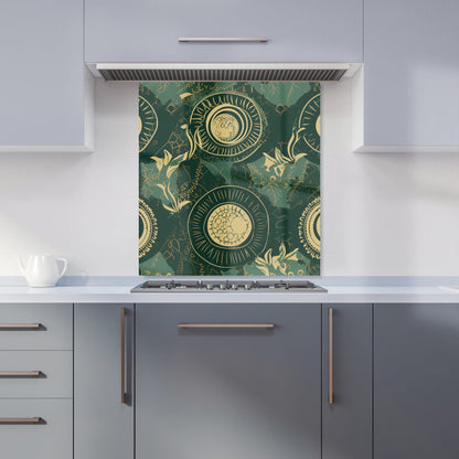 Abstract Green Gold Moon Pattern Kitchen Splashback