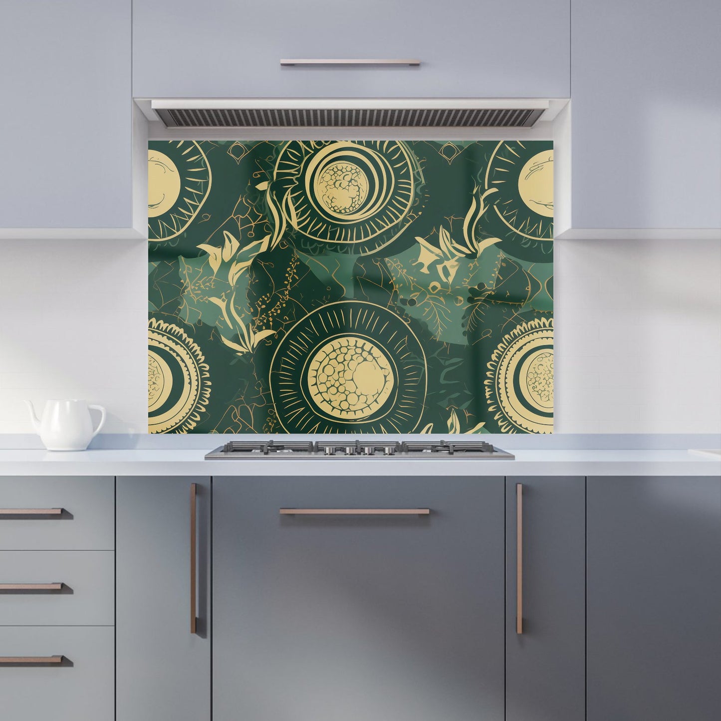 Abstract Green Gold Moon Pattern Kitchen Splashback