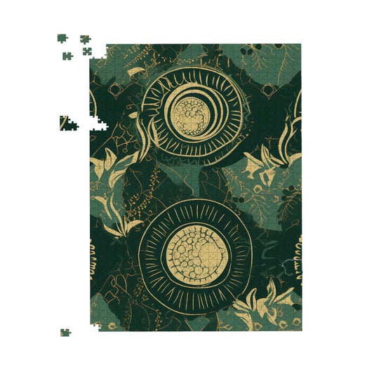 Abstract Green Gold Moon Pattern Jigsaw Puzzle