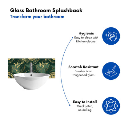Abstract Green Gold Moon Pattern Glass Bathroom Splashback