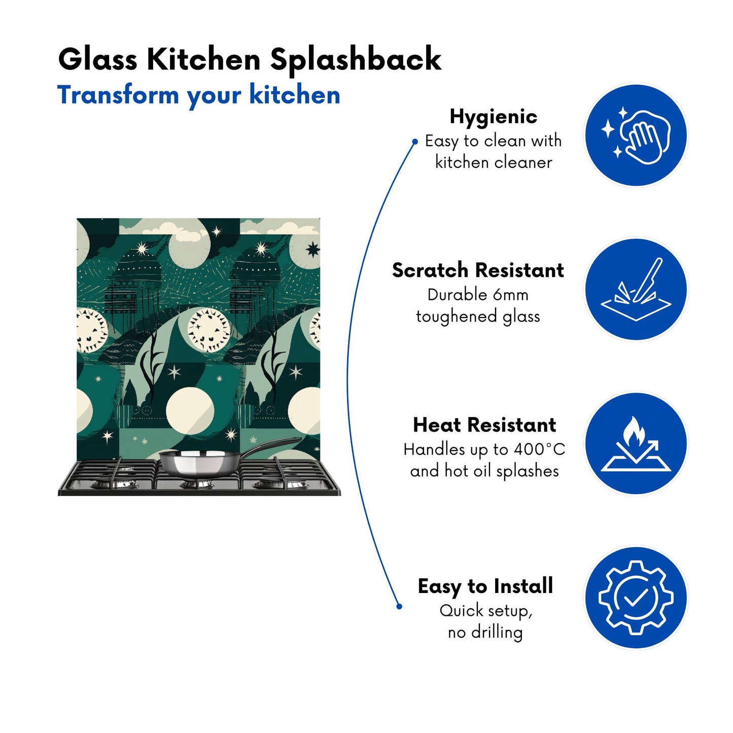 Abstact Green Cream Moon and Stars Kitchen Splashback