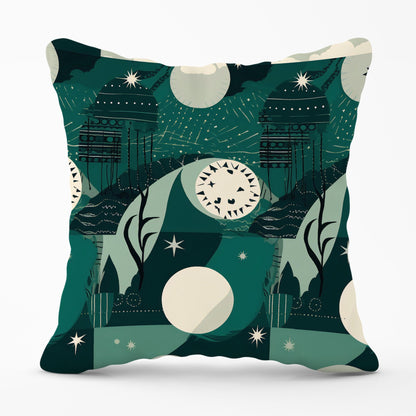 Abstact Green Cream Moon and Stars Cushions
