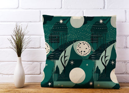 Abstact Green Cream Moon and Stars Cushions