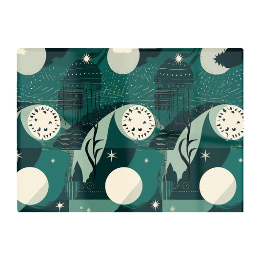 Abstact Green Cream Moon And Stars Glass Chopping Board