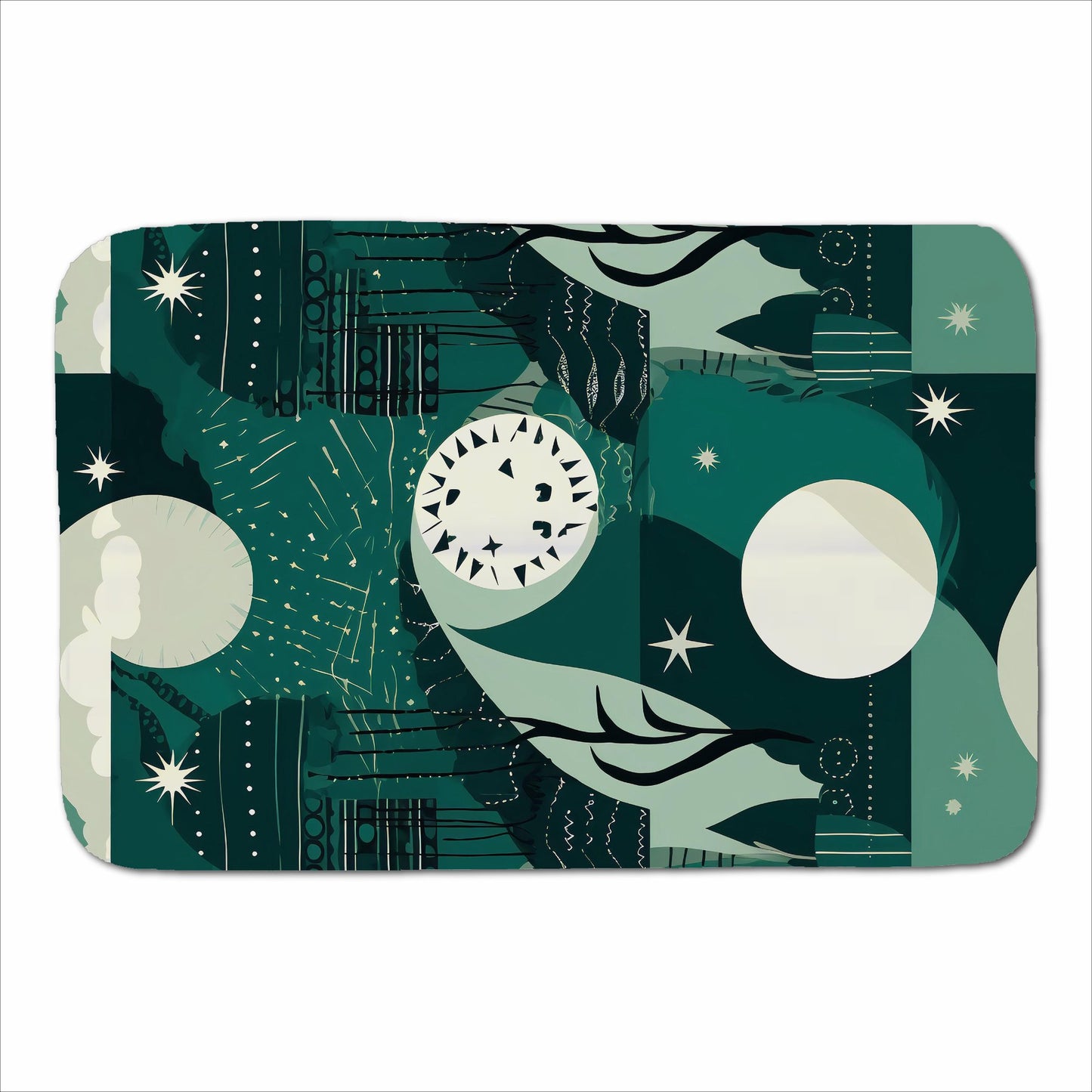 Abstact Green Cream Moon and Stars Sherpa Blanket