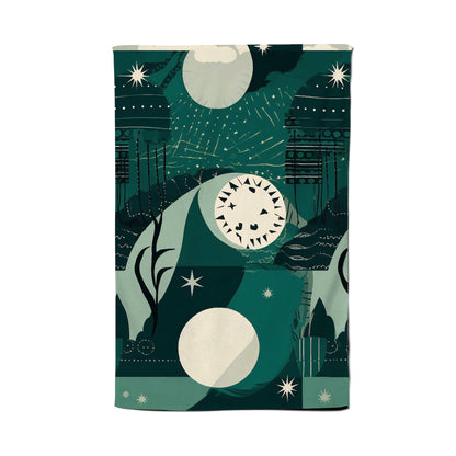 Abstact Green Cream Moon and Stars Tea Towel