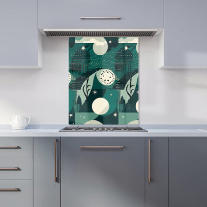 Abstact Green Cream Moon and Stars Kitchen Splashback