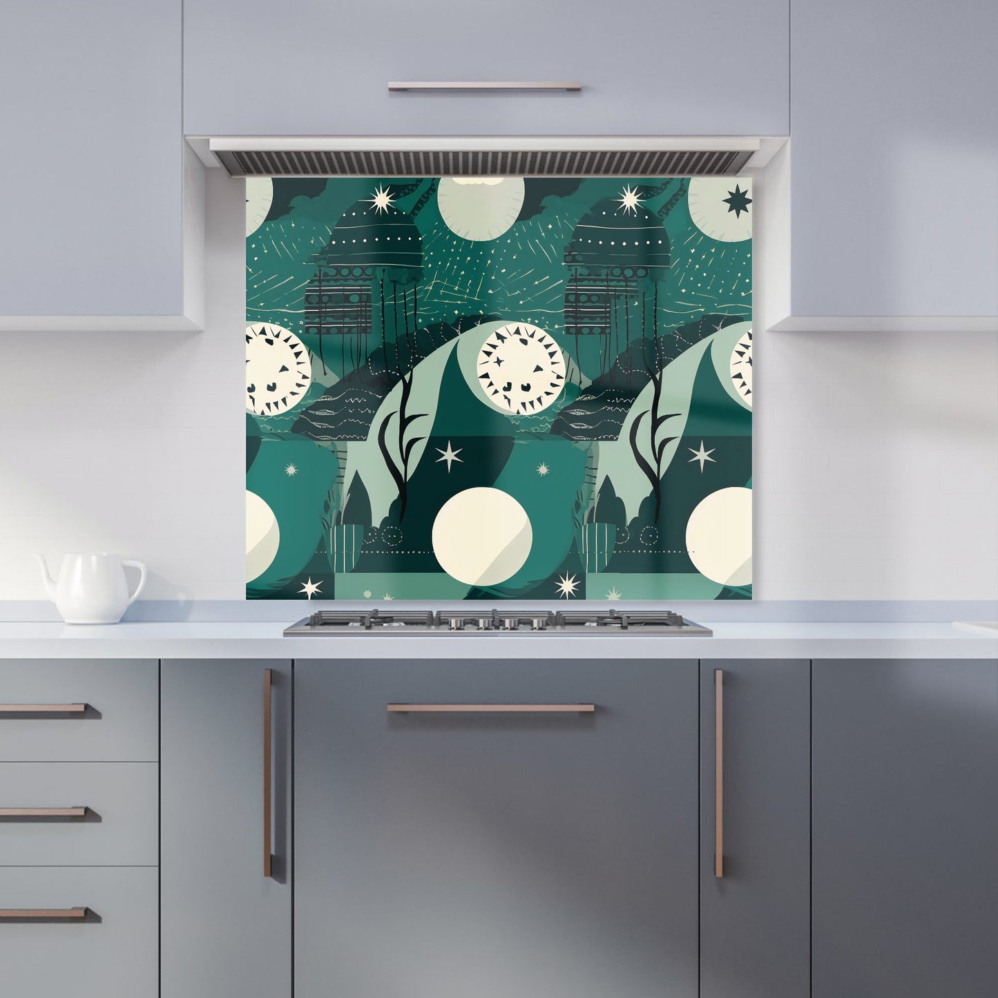 Abstact Green Cream Moon and Stars Kitchen Splashback