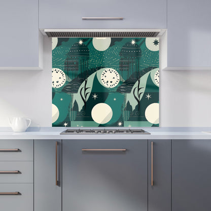 Abstact Green Cream Moon and Stars Kitchen Splashback