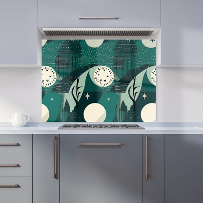 Abstact Green Cream Moon and Stars Kitchen Splashback