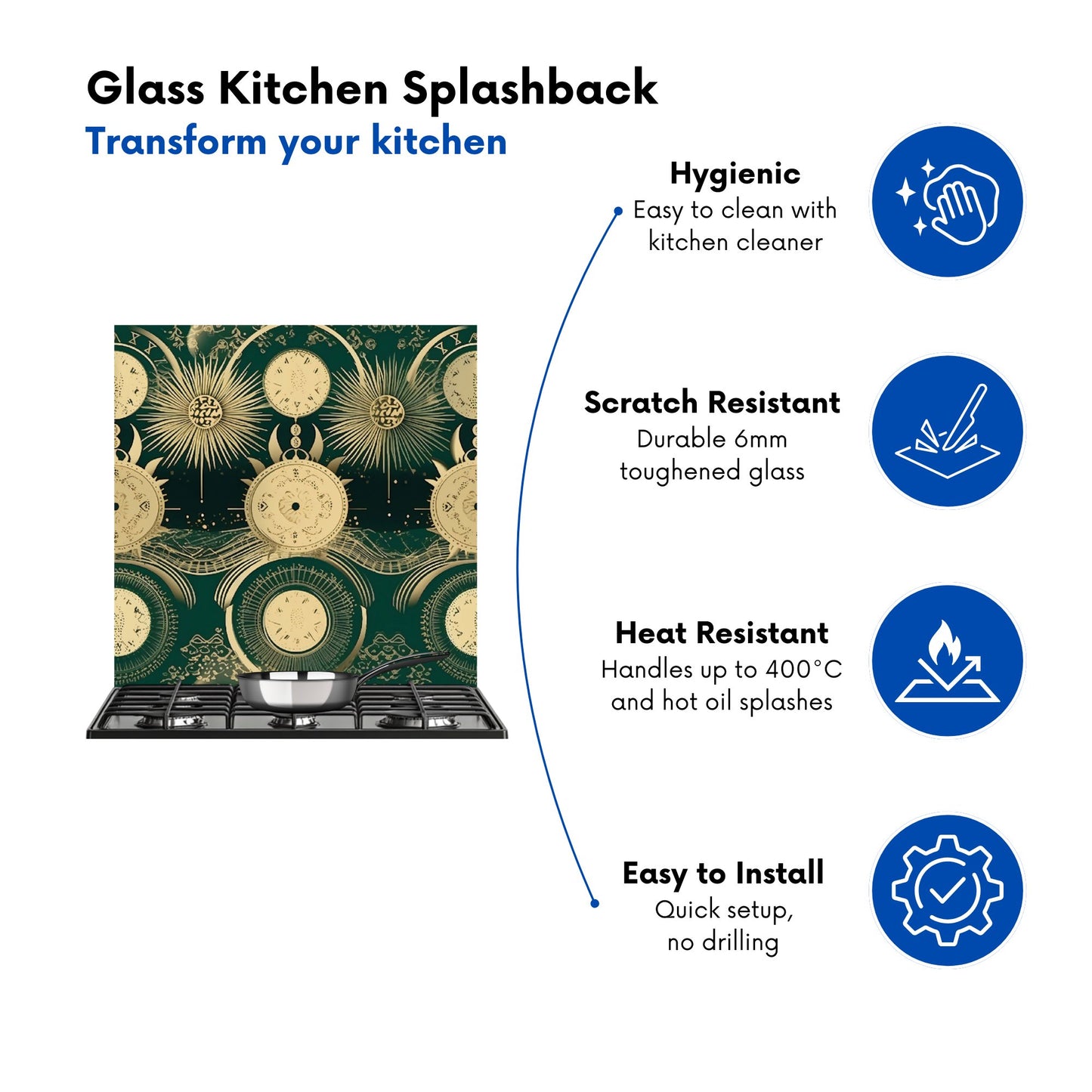 Green Moon and Sun Abstract Pattern Kitchen Splashback