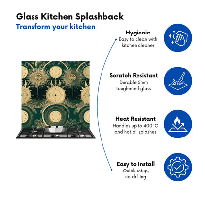 Green Moon and Sun Abstract Pattern Kitchen Splashback