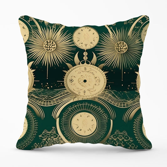 Green Moon and Sun Abstract Pattern Cushions