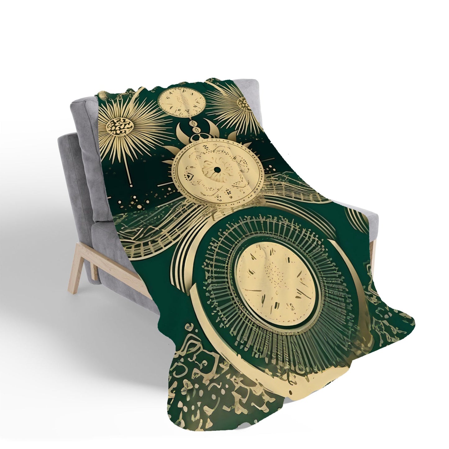 Green Moon and Sun Abstract Pattern Sherpa Blanket