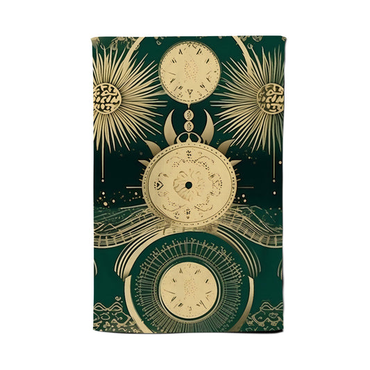 Green Moon and Sun Abstract Pattern Tea Towel