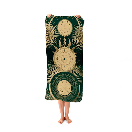 Green Moon and Sun Abstract Pattern Beach Towel