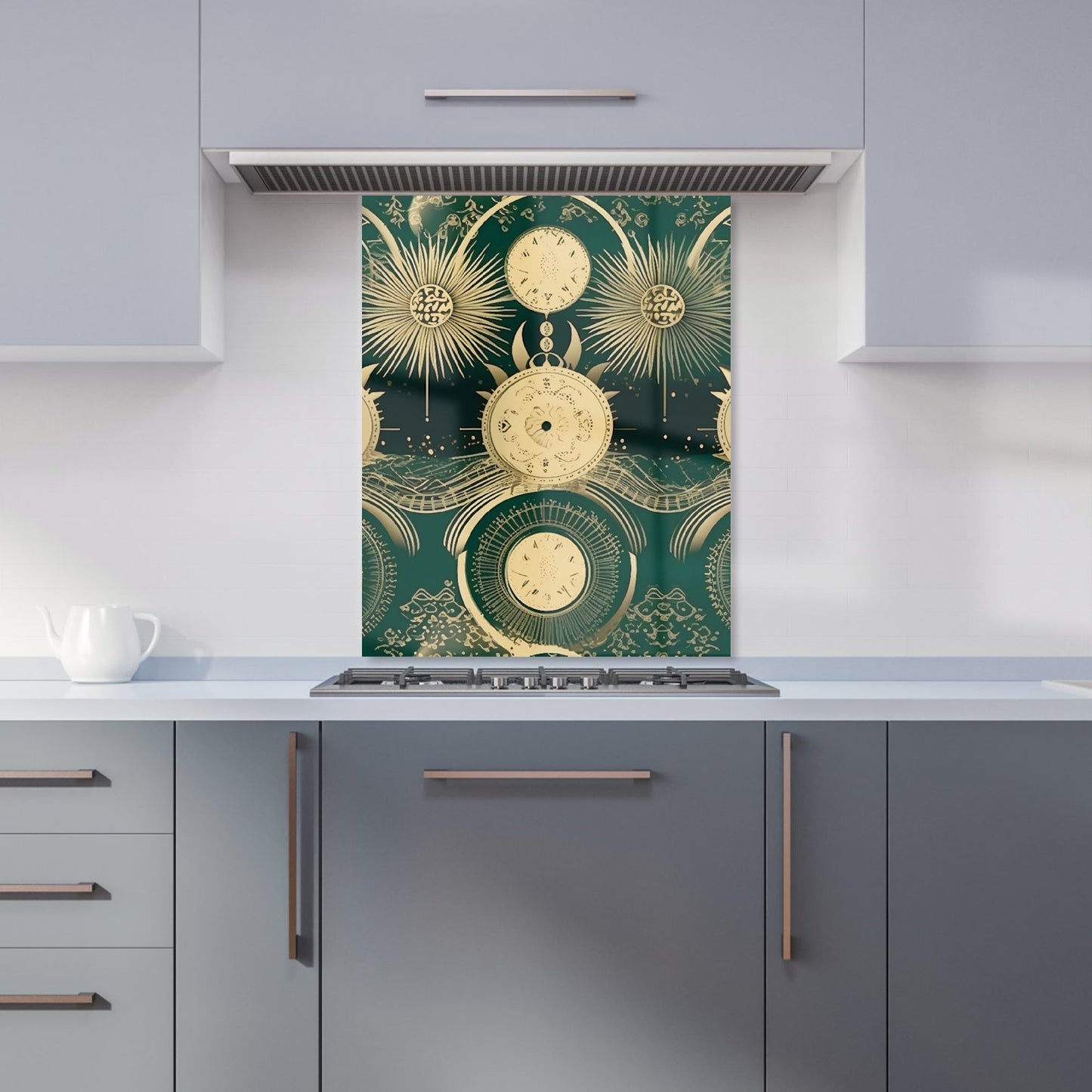 Green Moon and Sun Abstract Pattern Kitchen Splashback