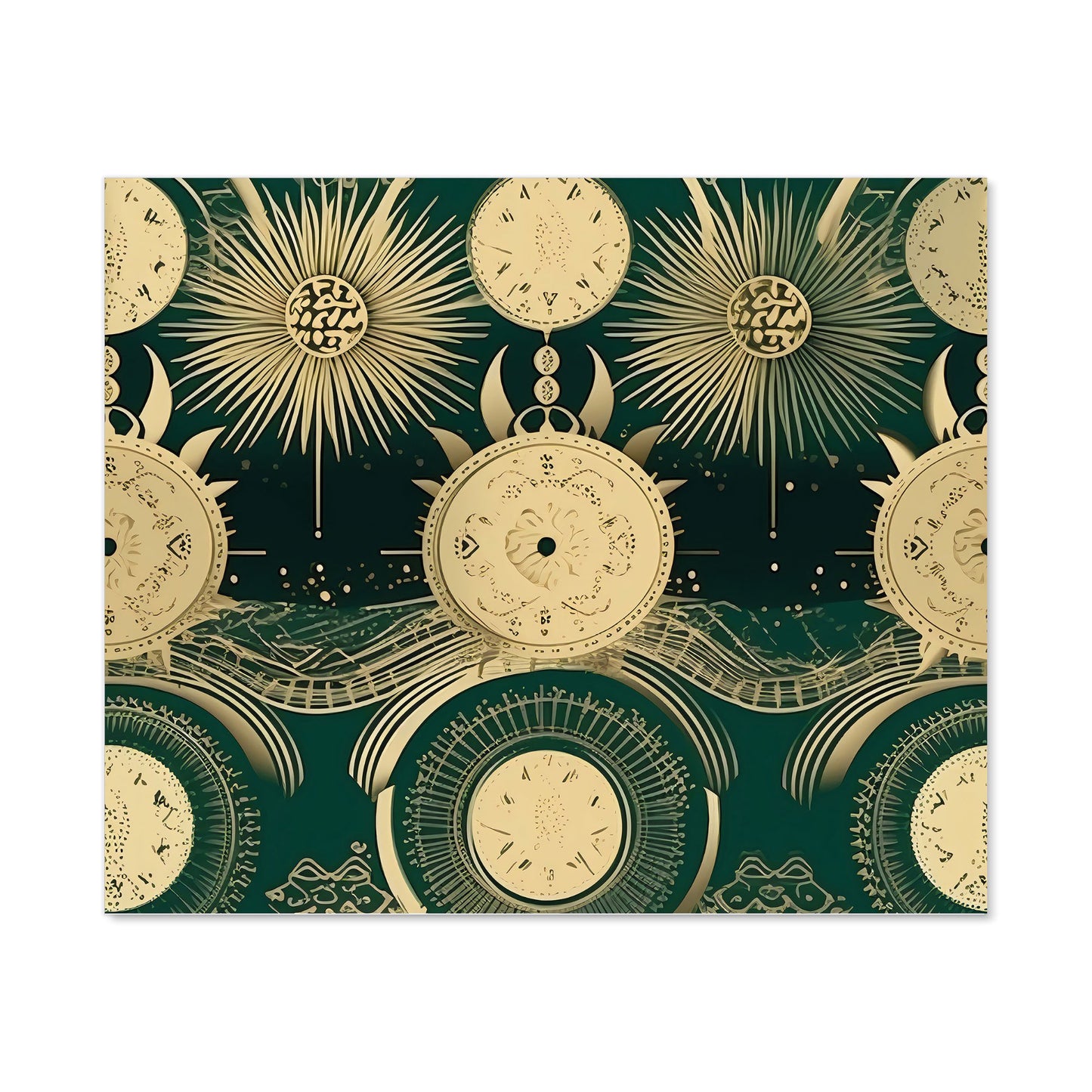 Green Moon and Sun Abstract Pattern Kitchen Splashback