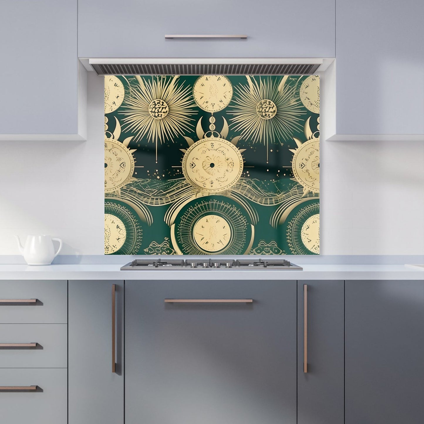 Green Moon and Sun Abstract Pattern Kitchen Splashback