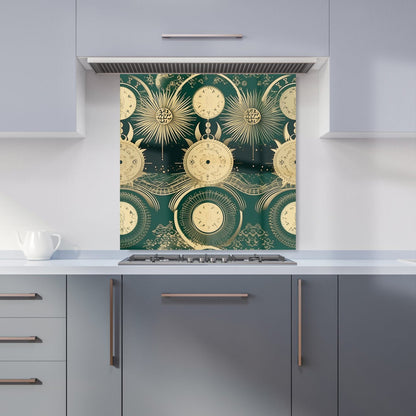 Green Moon and Sun Abstract Pattern Kitchen Splashback