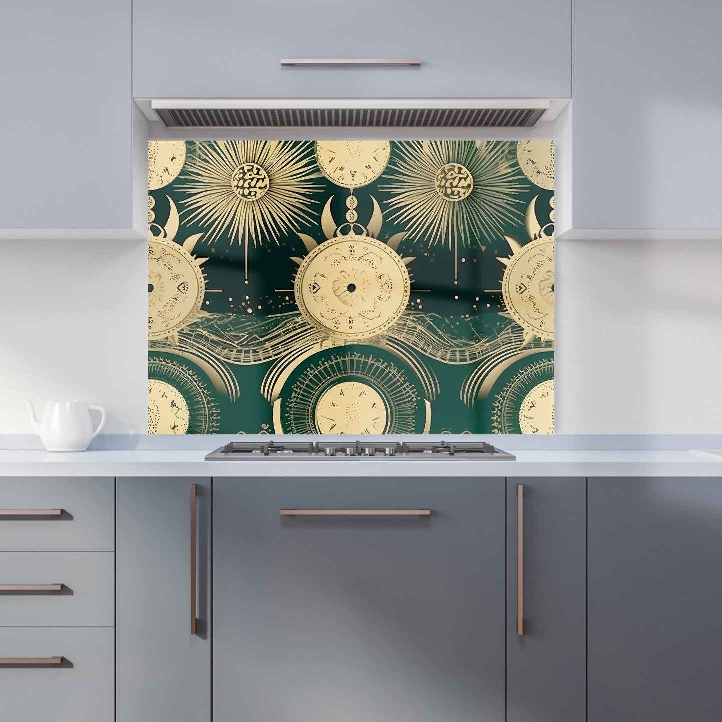 Green Moon and Sun Abstract Pattern Kitchen Splashback
