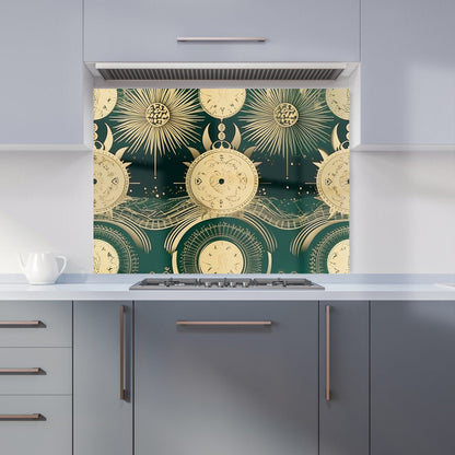 Green Moon and Sun Abstract Pattern Kitchen Splashback