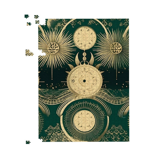 Green Moon and Sun Abstract Pattern Jigsaw Puzzle
