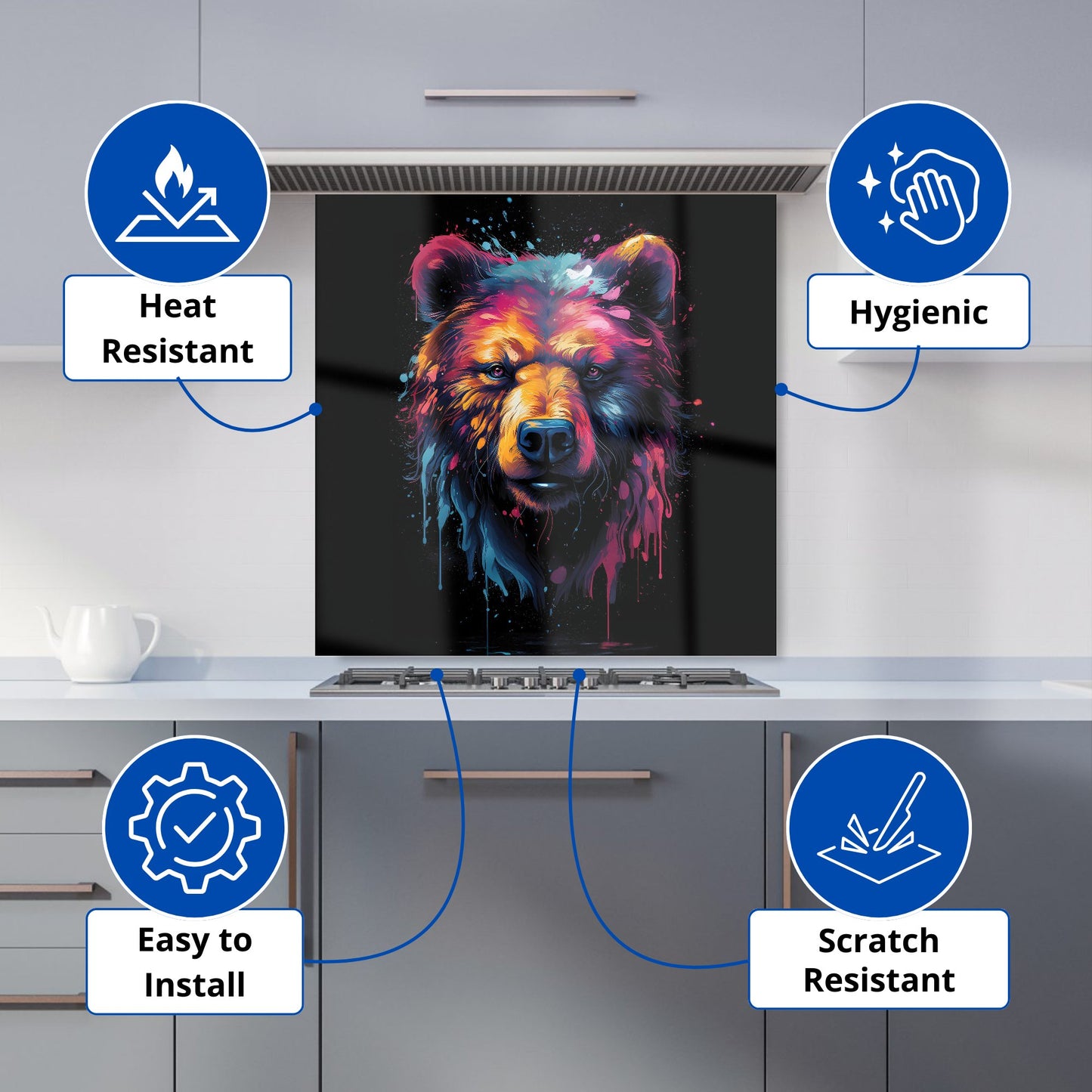 Splashart Bear Face Kitchen Splashback