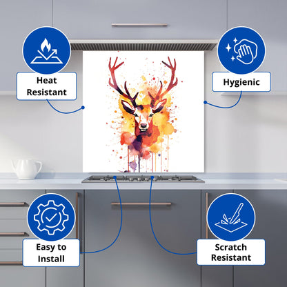 Watercolour Stag Face Kitchen Splashback