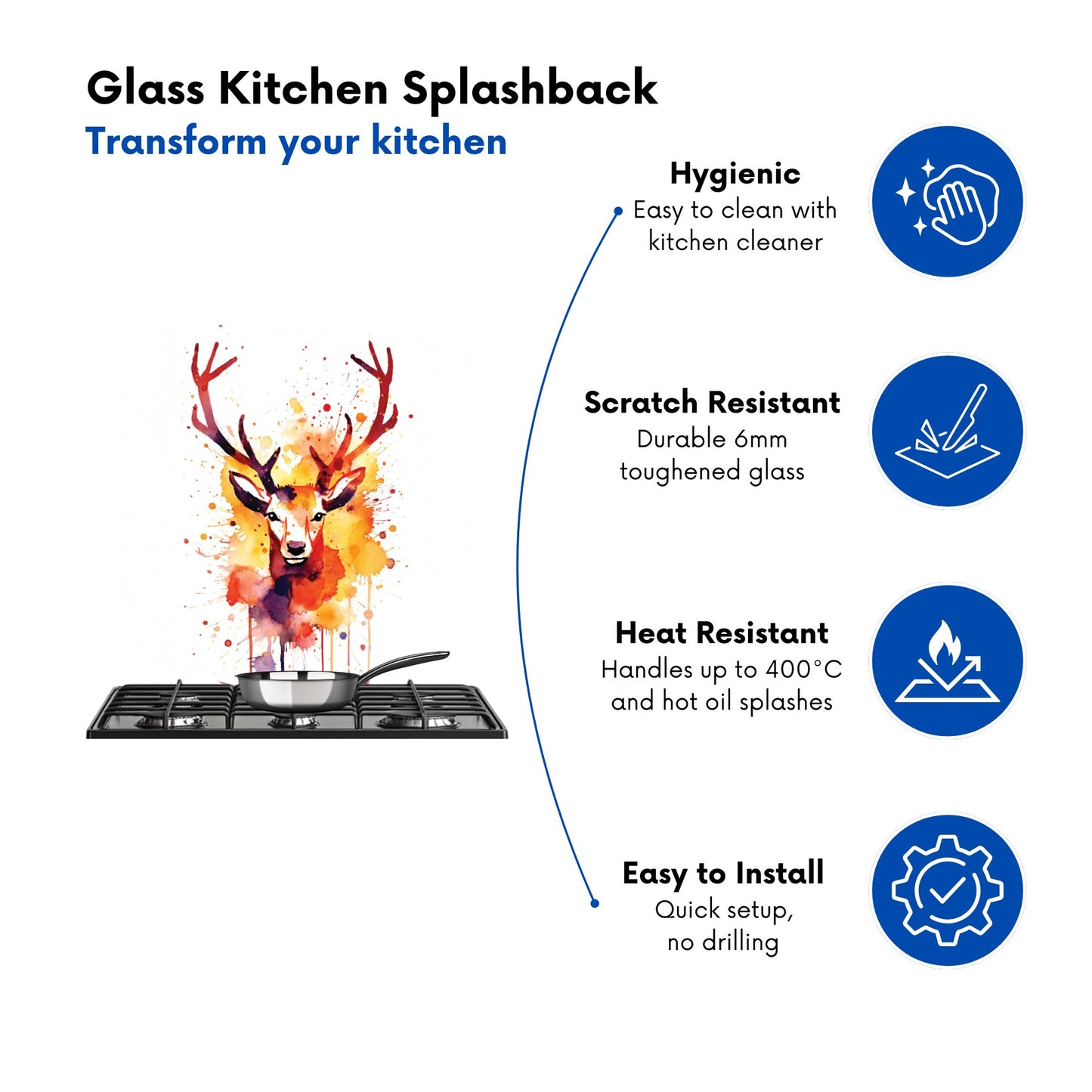 Watercolour Stag Face Kitchen Splashback