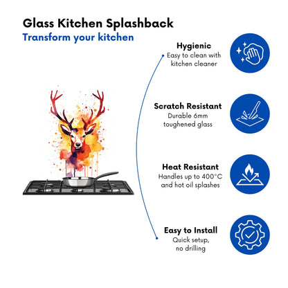 Watercolour Stag Face Kitchen Splashback