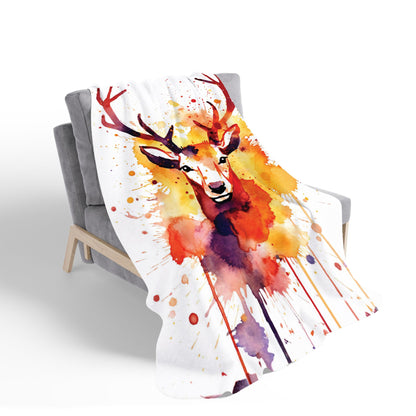 Watercolour Stag Face Sherpa Blanket