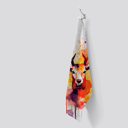Watercolour Stag Face Tea Towel