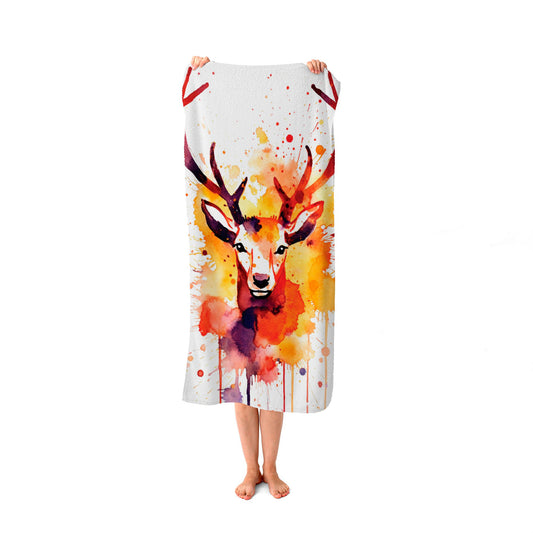 Watercolour Stag Face Beach Towel