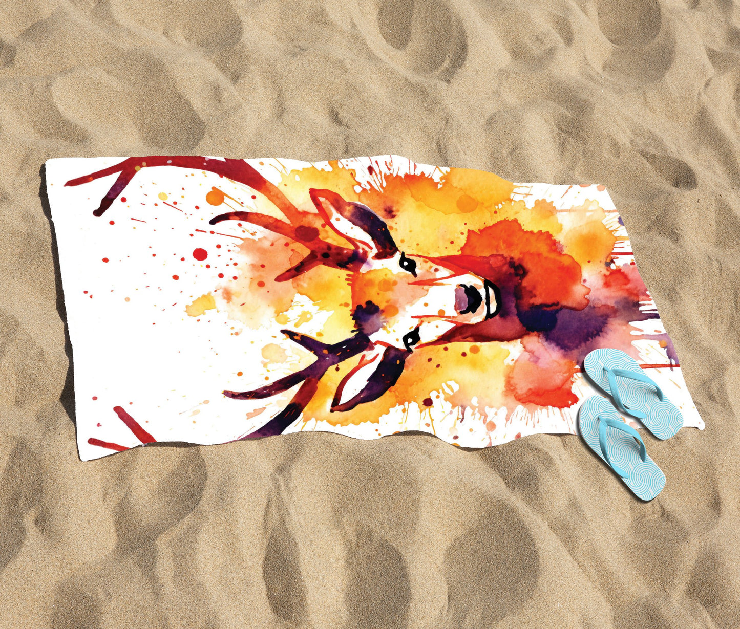 Watercolour Stag Face Beach Towel